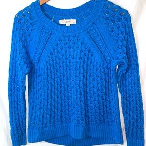LOFT Blue Crew Neck Sweater with Cable Knit Design Size Small Petite